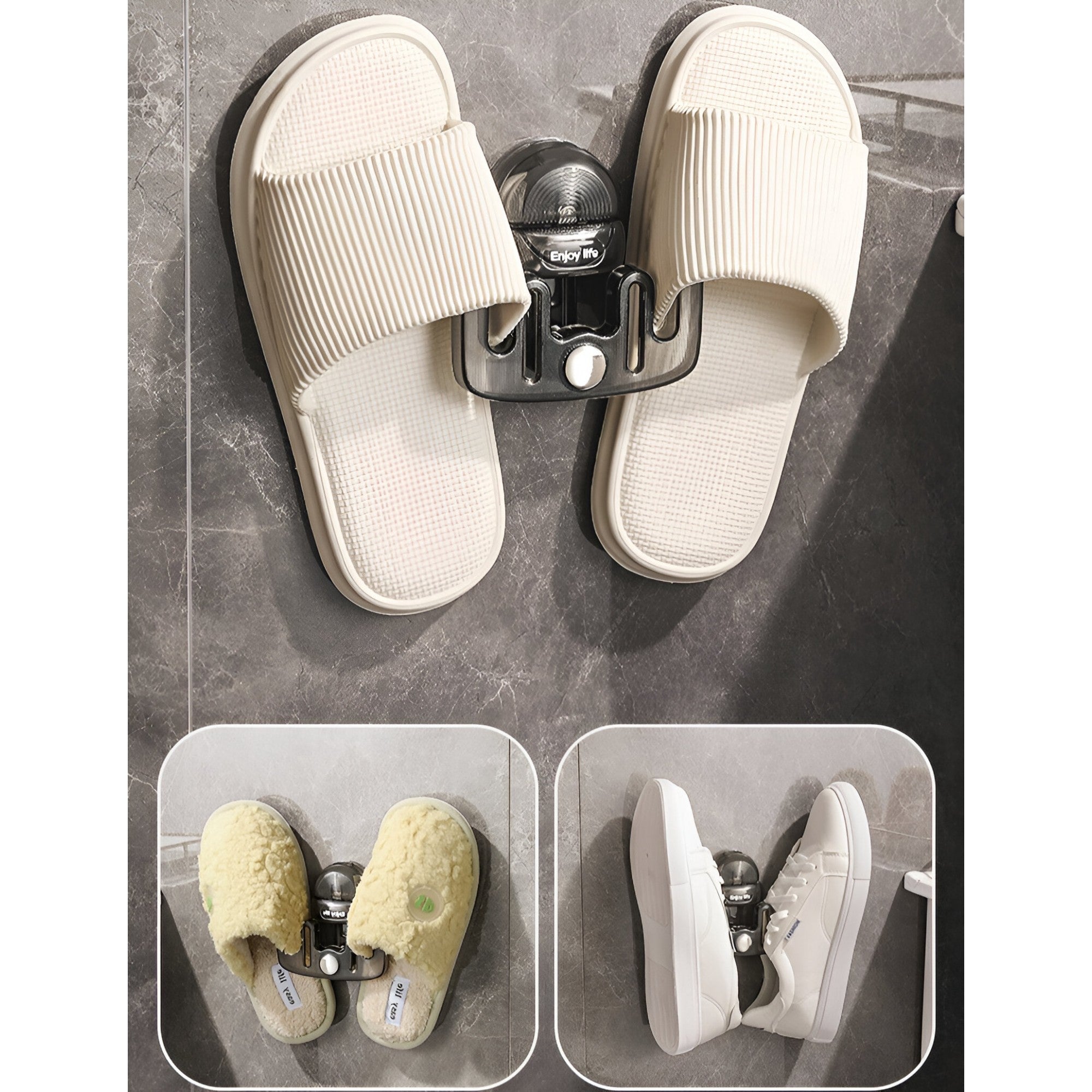 Suport pentru Incaltamintea de Casa, Flippy, fara Perforare, Montare pe Perete, Prindere Adeziva, 11.6x11x4.8cm, Gri Transparent-8
