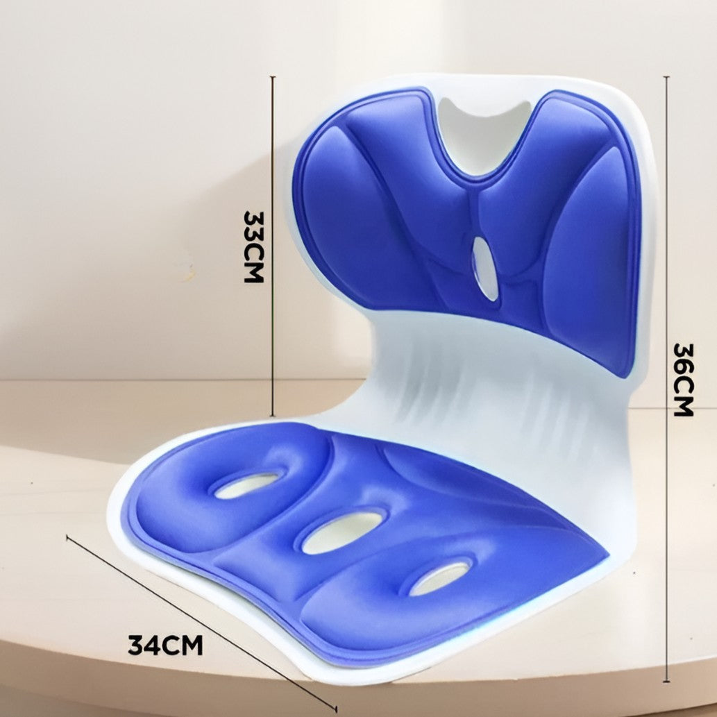 Suport pentru Scaun, Flippy, pentru Corectarea Posturii, Portabil, Ergonomic, Ameliorare Durere, Respirabil, 36x34x33 cm, Marime L, Albastru-1