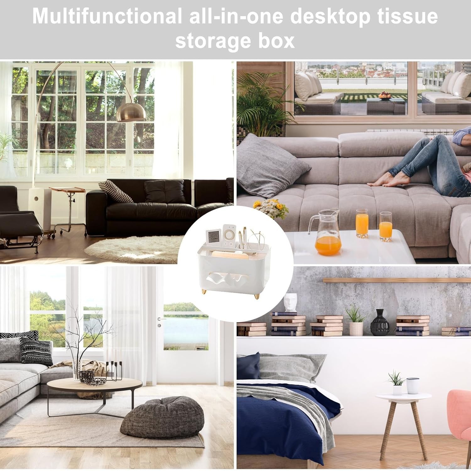 Suport pentru Servetele, Flippy, Cutie Multifunctionala, Design Minimalist, ABS, cu Suport pentru Obiectele Personale, pentru Birou, 21x15x13 cm, Alb-3