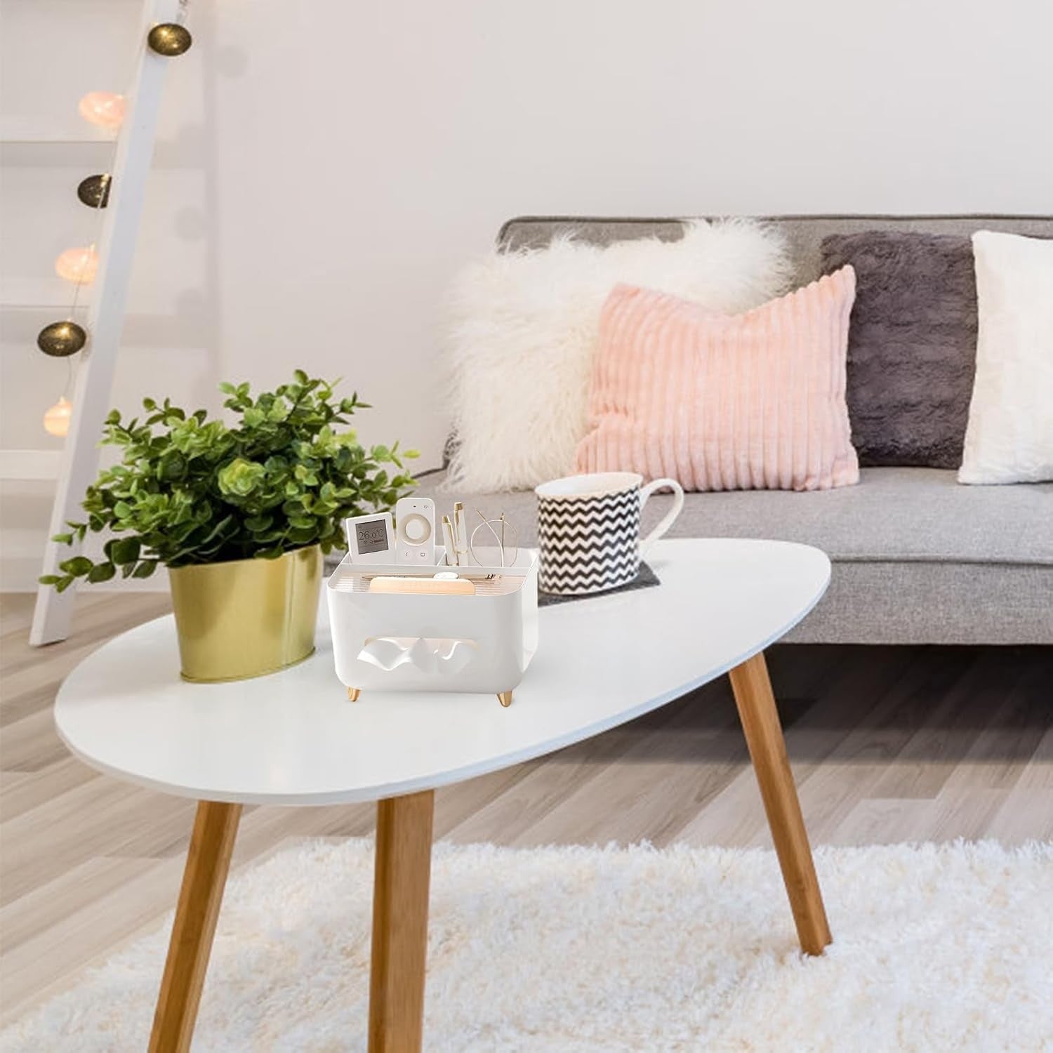 Suport pentru Servetele, Flippy, Cutie Multifunctionala, Design Minimalist, ABS, cu Suport pentru Obiectele Personale, pentru Birou, 21x15x13 cm, Alb-5