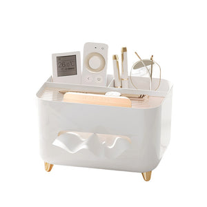 Suport pentru Servetele, Flippy, Cutie Multifunctionala, Design Minimalist, ABS, cu Suport pentru Obiectele Personale, pentru Birou, 21x15x13 cm, Alb-0