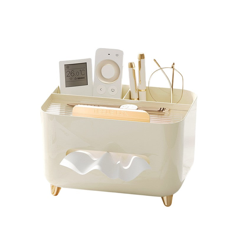 Suport pentru Servetele, Flippy, Cutie Multifunctionala, Design Minimalist, ABS, cu Suport pentru Obiectele Personale, pentru Birou, 21x15x13 cm, Crem-0