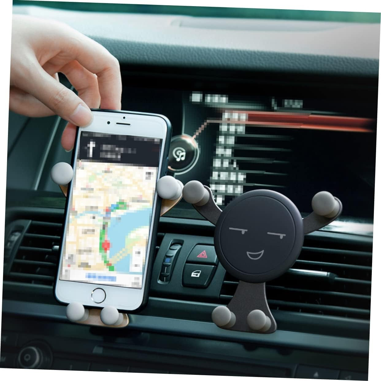 Suport de Telefon, Flippy, pentru Ventilatie, din ABS si Silicon, 11 x 10 x 4 cm, pentru Telefon 4.0 - 6.0 inch, Model Smiley Face, Negru-1