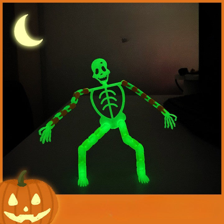 Suport pentru telefon mobil, jucarie de decompresie pentru adulti, tip schelet luminos de Halloween, verde, lungime 17 cm-2