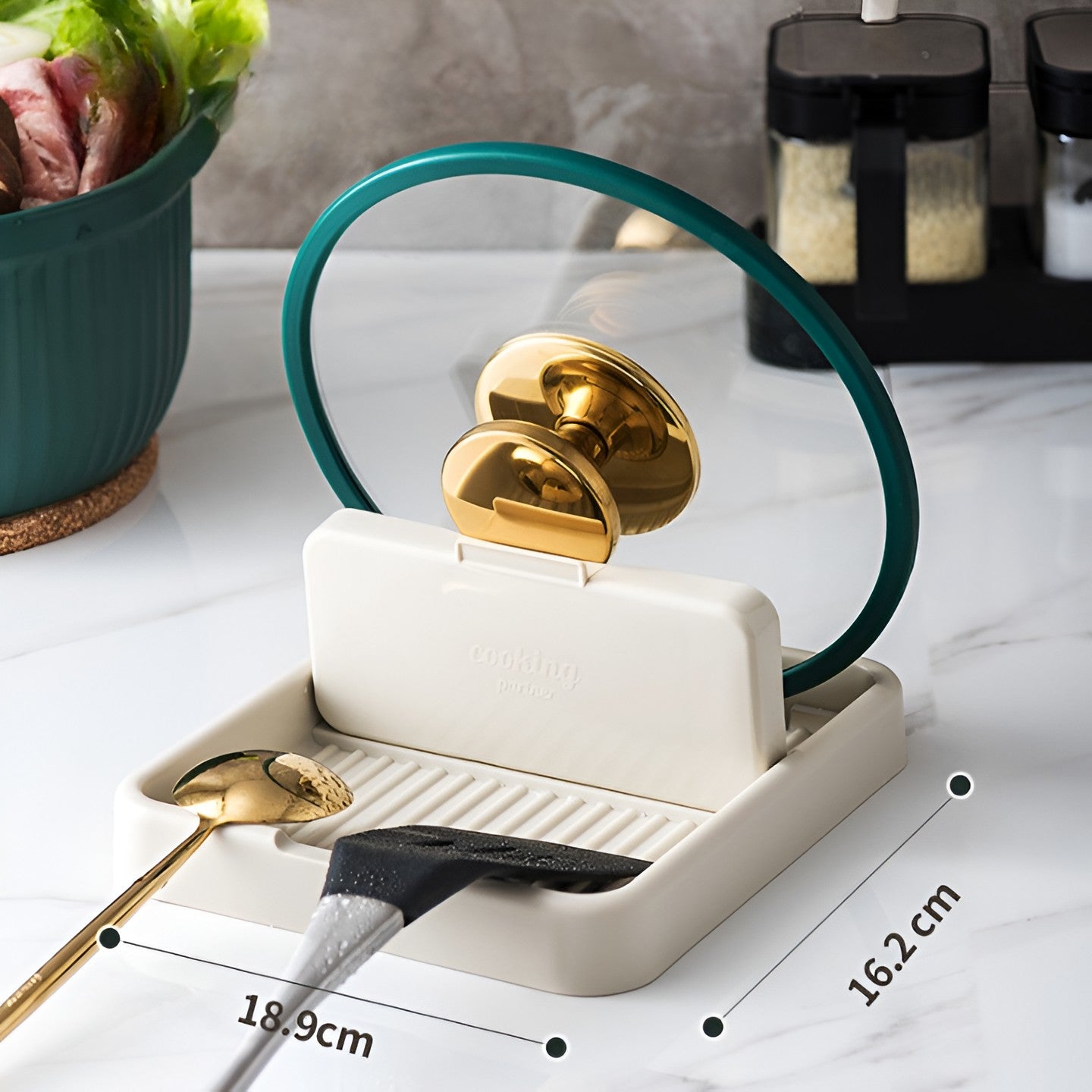 Suport Pliabil, Flippy, pentru Capace, Linguri, Multifunctional, Plasare pe Blatul de Bucatarie, 18.9x16.2x2.6 cm, Crem-3