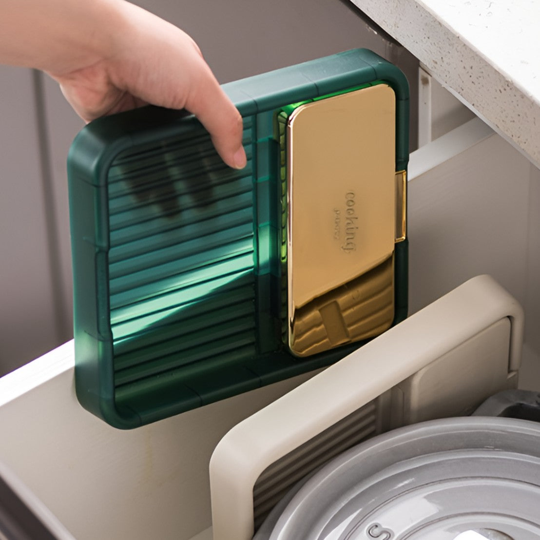 Suport Pliabil, Flippy, pentru Capace, Linguri, Multifunctional, Plasare pe Blatul de Bucatarie, 18.9x16.2x2.6 cm, Verde-2