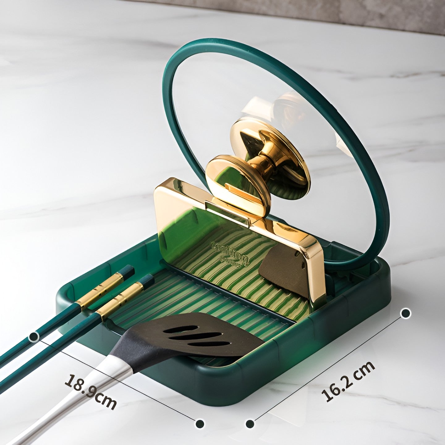 Suport Pliabil, Flippy, pentru Capace, Linguri, Multifunctional, Plasare pe Blatul de Bucatarie, 18.9x16.2x2.6 cm, Verde-7