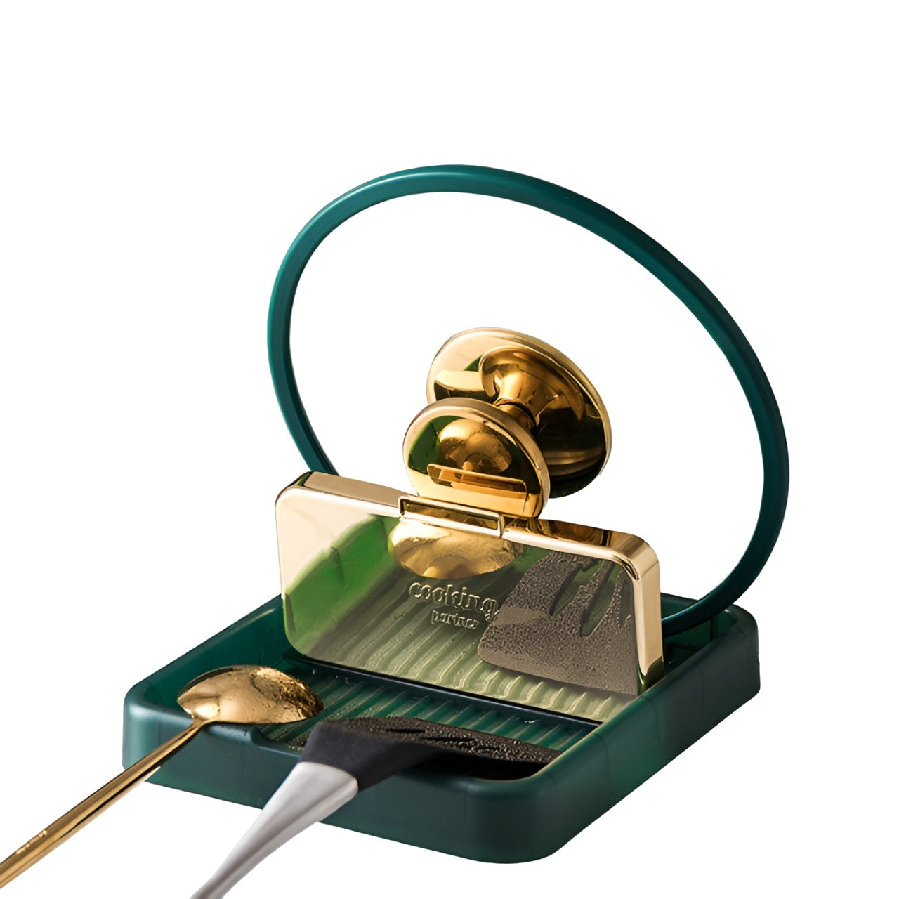 Suport Pliabil, Flippy, pentru Capace, Linguri, Multifunctional, Plasare pe Blatul de Bucatarie, 18.9x16.2x2.6 cm, Verde-0