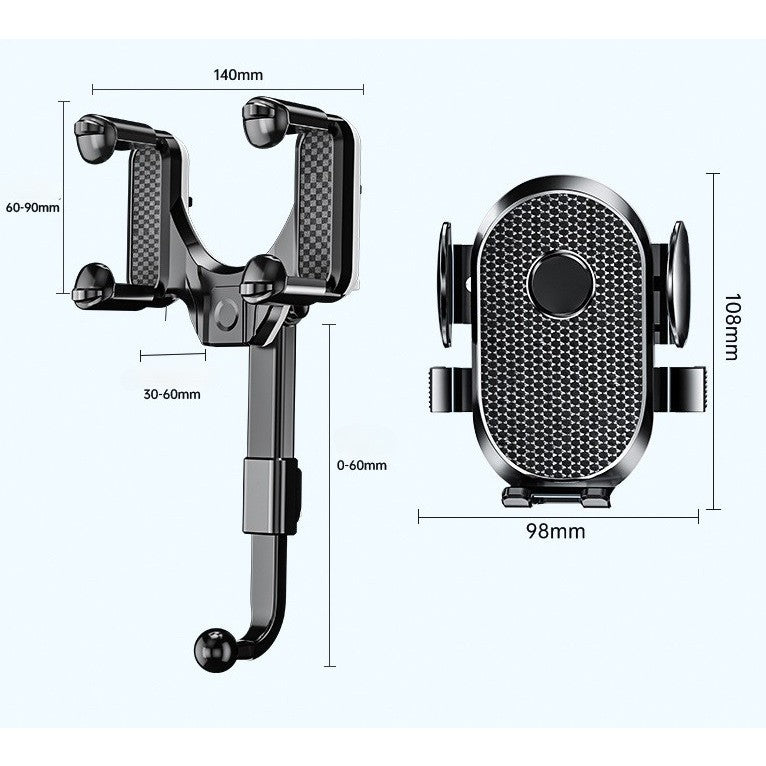 Suport Telefon Auto, Flippy, Pentru Oglinda Retrovizoare, din ABS, Reglabil 360°, Negru-1