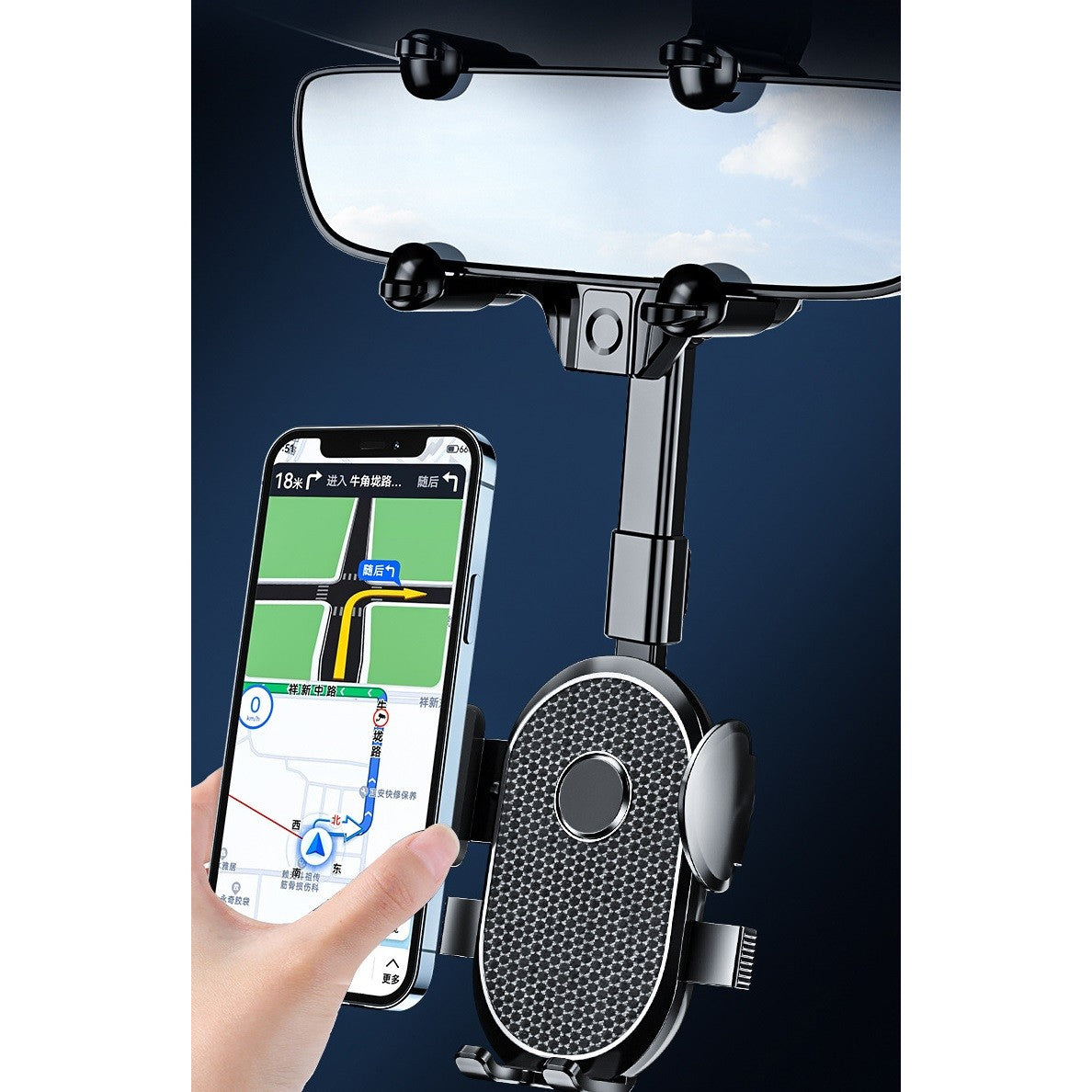 Suport Telefon Auto, Flippy, Pentru Oglinda Retrovizoare, din ABS, Reglabil 360°, Negru-4