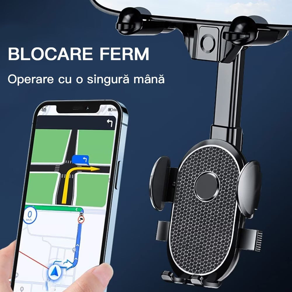 Suport Telefon Auto, Flippy, Pentru Oglinda Retrovizoare, din ABS, Reglabil 360°, Negru-8