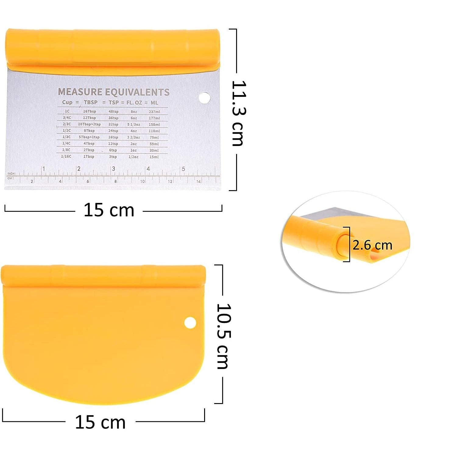 Taietor aluat 15 x 10.5 cm Flippy, 2 in 1, lama otel inoxidabil, maner din ABS, gradat, paleta plastic, galben-3