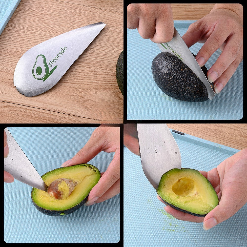 Taietor special pentru avocado Flippy, 3 in 1, forma curbata, zimti pentru apucare si taiere, din otel inoxidabil, 15 x 6 cm, gri-1