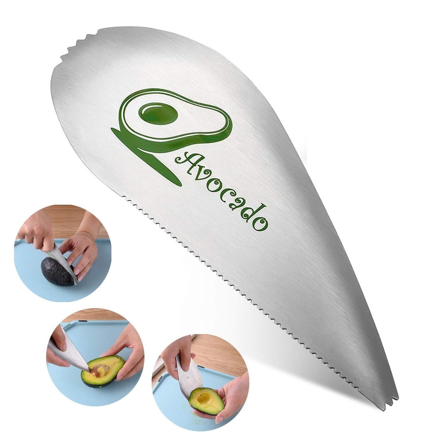 Taietor special pentru avocado Flippy, 3 in 1, forma curbata, zimti pentru apucare si taiere, din otel inoxidabil, 15 x 6 cm, gri-5