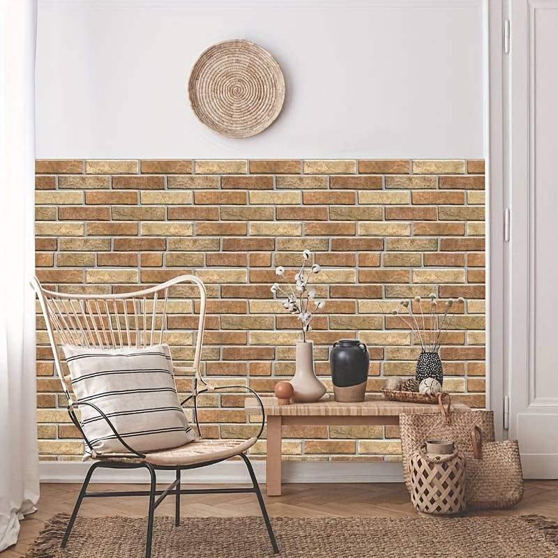10 x Placi Tapet Autocolant 3D cu Imitatie de Caramida de Piatra, pentru Perete Bucatarie Sufragerie, Usor de Curatat, Rezistent la Apa, Autoadeziv, 30x30 cm, Maro-2