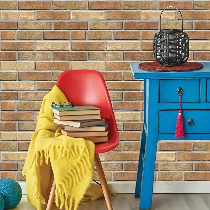 10 x Placi Tapet Autocolant 3D cu Imitatie de Caramida de Piatra, pentru Perete Bucatarie Sufragerie, Usor de Curatat, Rezistent la Apa, Autoadeziv, 30x30 cm, Maro-3