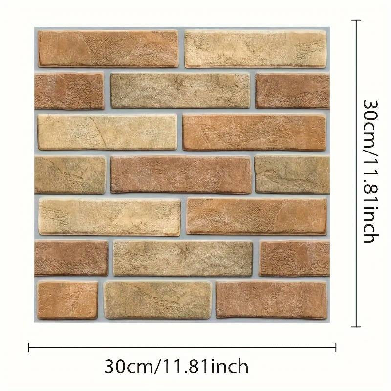 10 x Placi Tapet Autocolant 3D cu Imitatie de Caramida de Piatra, pentru Perete Bucatarie Sufragerie, Usor de Curatat, Rezistent la Apa, Autoadeziv, 30x30 cm, Maro-4