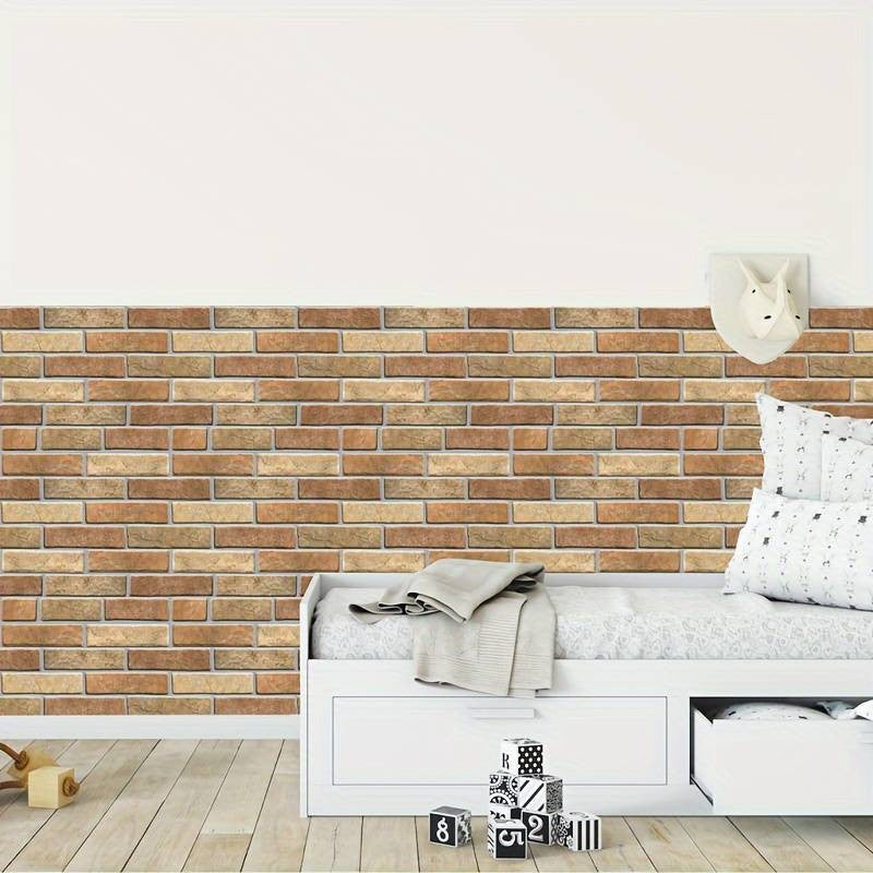 10 x Placi Tapet Autocolant 3D cu Imitatie de Caramida de Piatra, pentru Perete Bucatarie Sufragerie, Usor de Curatat, Rezistent la Apa, Autoadeziv, 30x30 cm, Maro-5