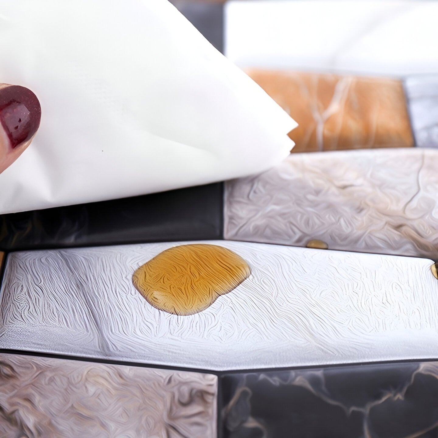 10 x Placi Tapet Autocolant 3D cu Imitatie de Marmura Asimetrica, pentru Perete Bucatarie Sufragerie, Usor de Curatat, Rezistent la Apa, Autoadeziv, 30x30 cm, Maro Gri Negru-3