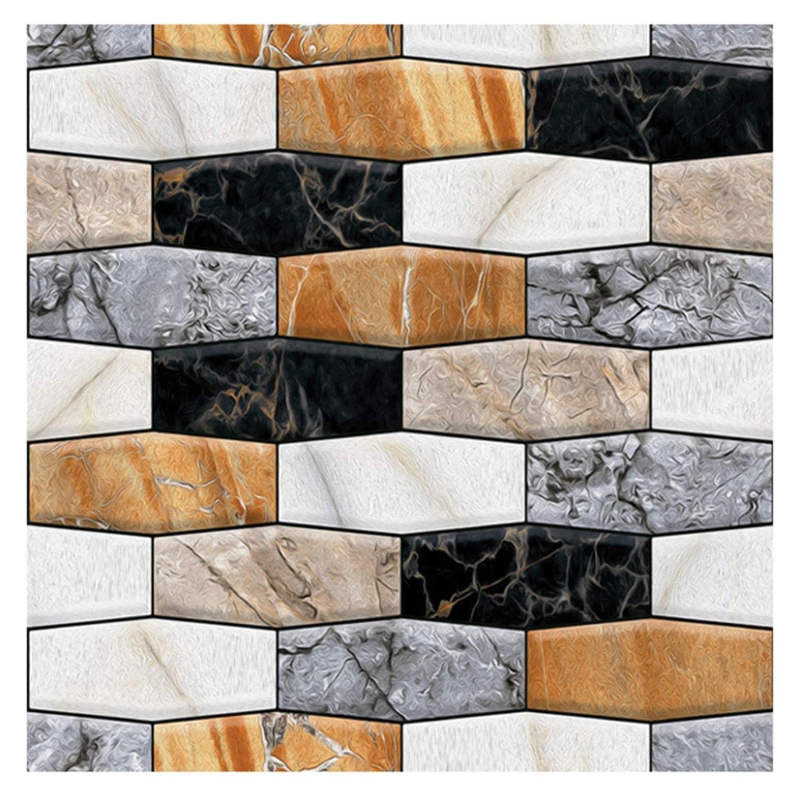 10 x Placi Tapet Autocolant 3D cu Imitatie de Marmura Asimetrica, pentru Perete Bucatarie Sufragerie, Usor de Curatat, Rezistent la Apa, Autoadeziv, 30x30 cm, Maro Gri Negru-0