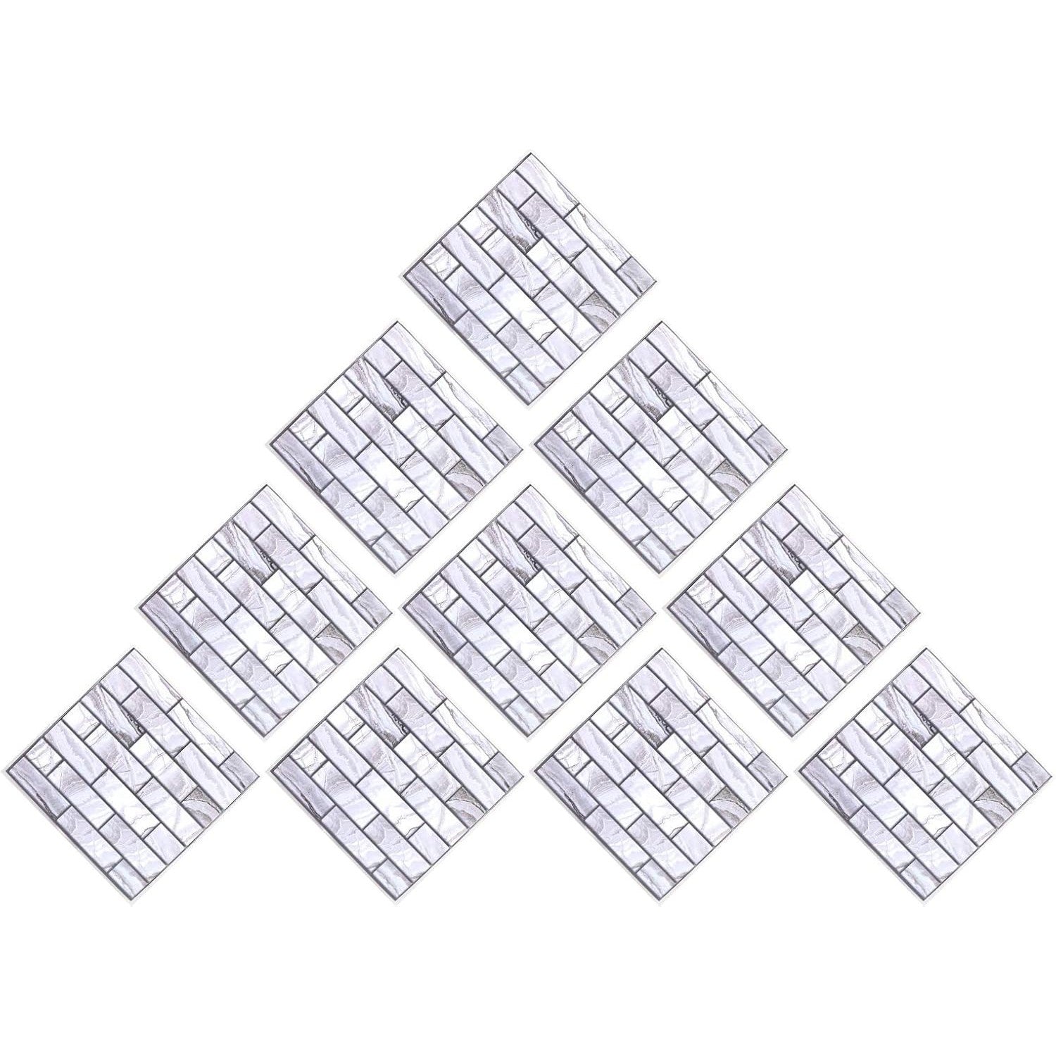 10 x Placi Tapet Autocolant 3D cu Imitatie de Marmura Dreptunghiulara, pentru Perete Bucatarie Sufragerie, Usor de Curatat, Rezistent la Apa, Autoadeziv, 30x30 cm, Gri-1
