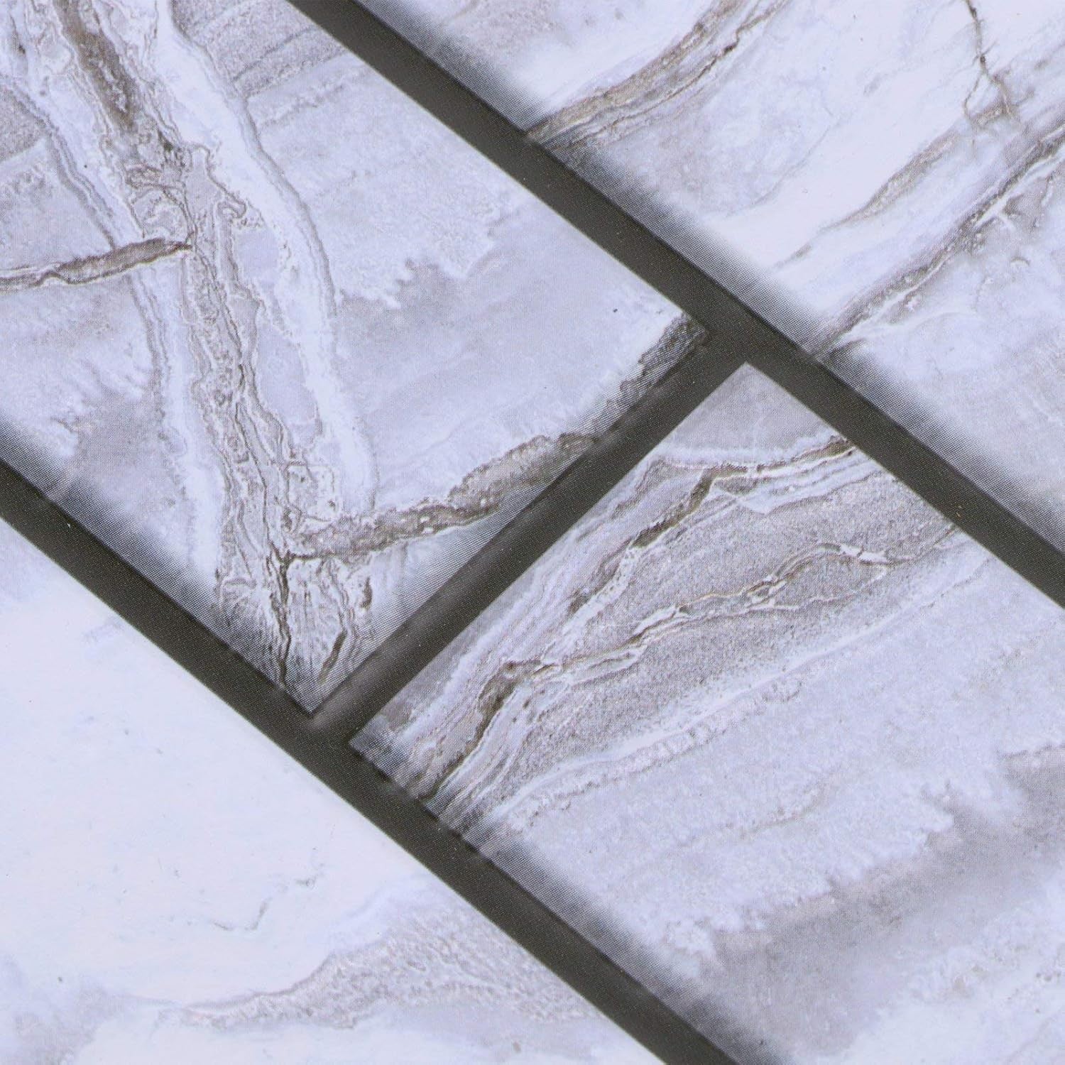 10 x Placi Tapet Autocolant 3D cu Imitatie de Marmura Dreptunghiulara, pentru Perete Bucatarie Sufragerie, Usor de Curatat, Rezistent la Apa, Autoadeziv, 30x30 cm, Gri-2