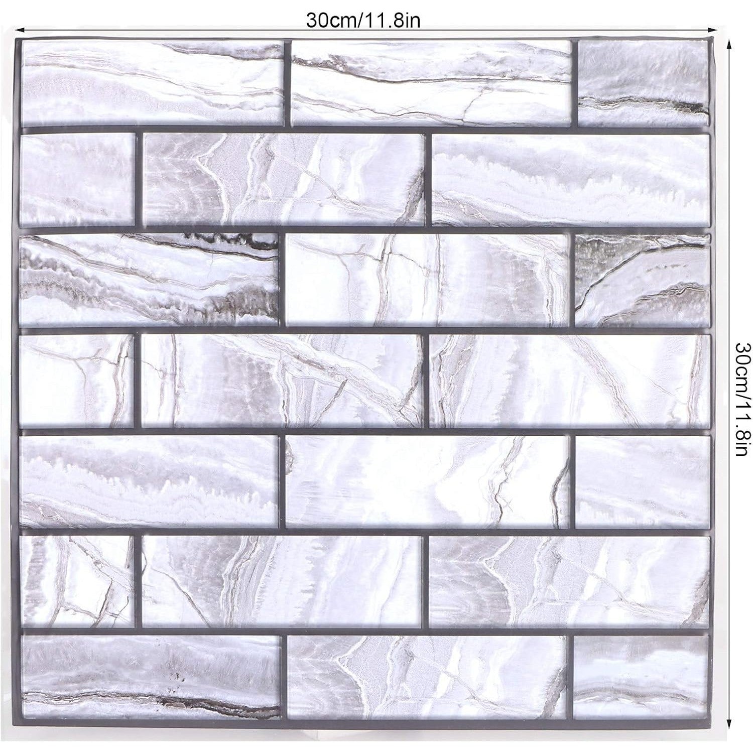 10 x Placi Tapet Autocolant 3D cu Imitatie de Marmura Dreptunghiulara, pentru Perete Bucatarie Sufragerie, Usor de Curatat, Rezistent la Apa, Autoadeziv, 30x30 cm, Gri-4