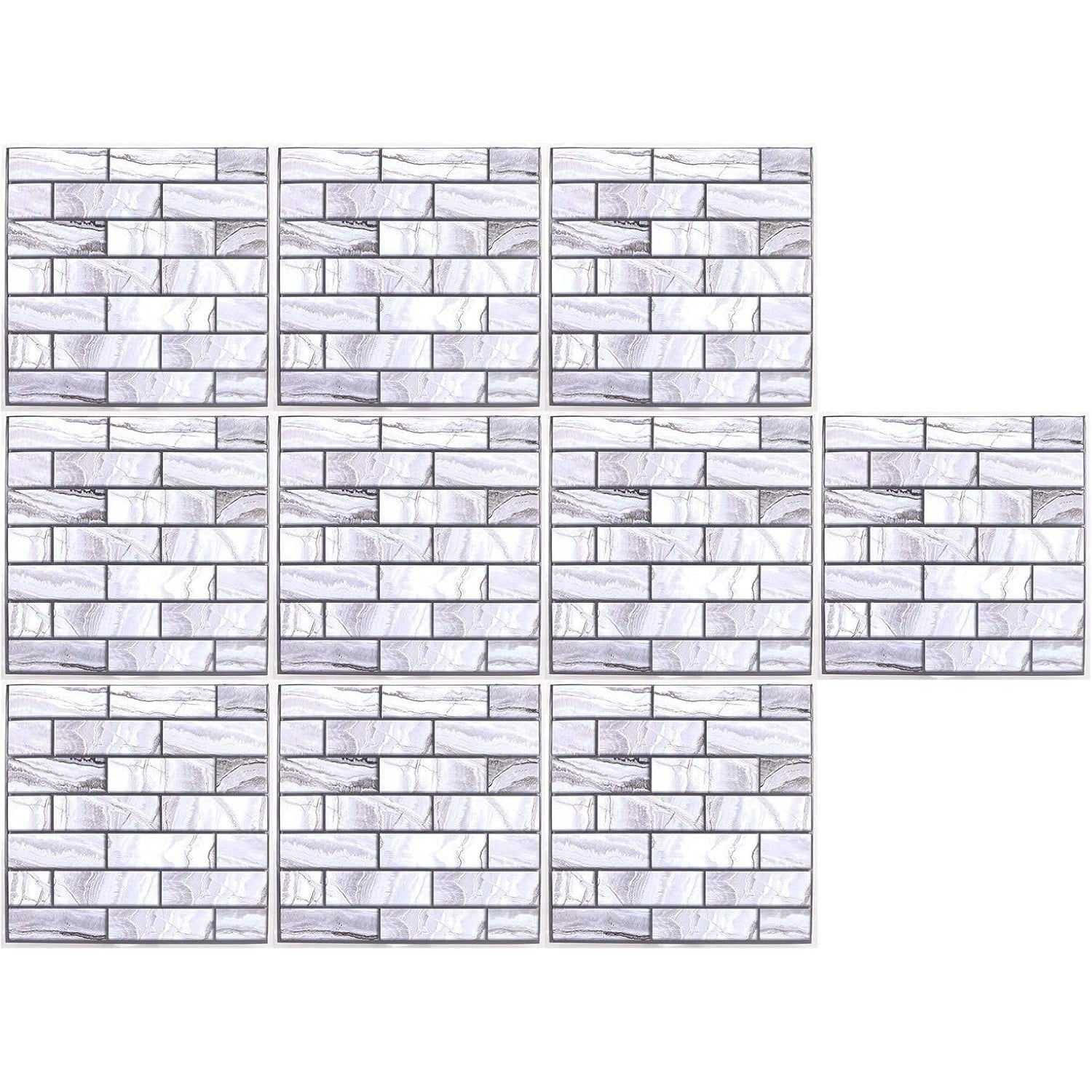 10 x Placi Tapet Autocolant 3D cu Imitatie de Marmura Dreptunghiulara, pentru Perete Bucatarie Sufragerie, Usor de Curatat, Rezistent la Apa, Autoadeziv, 30x30 cm, Gri-5