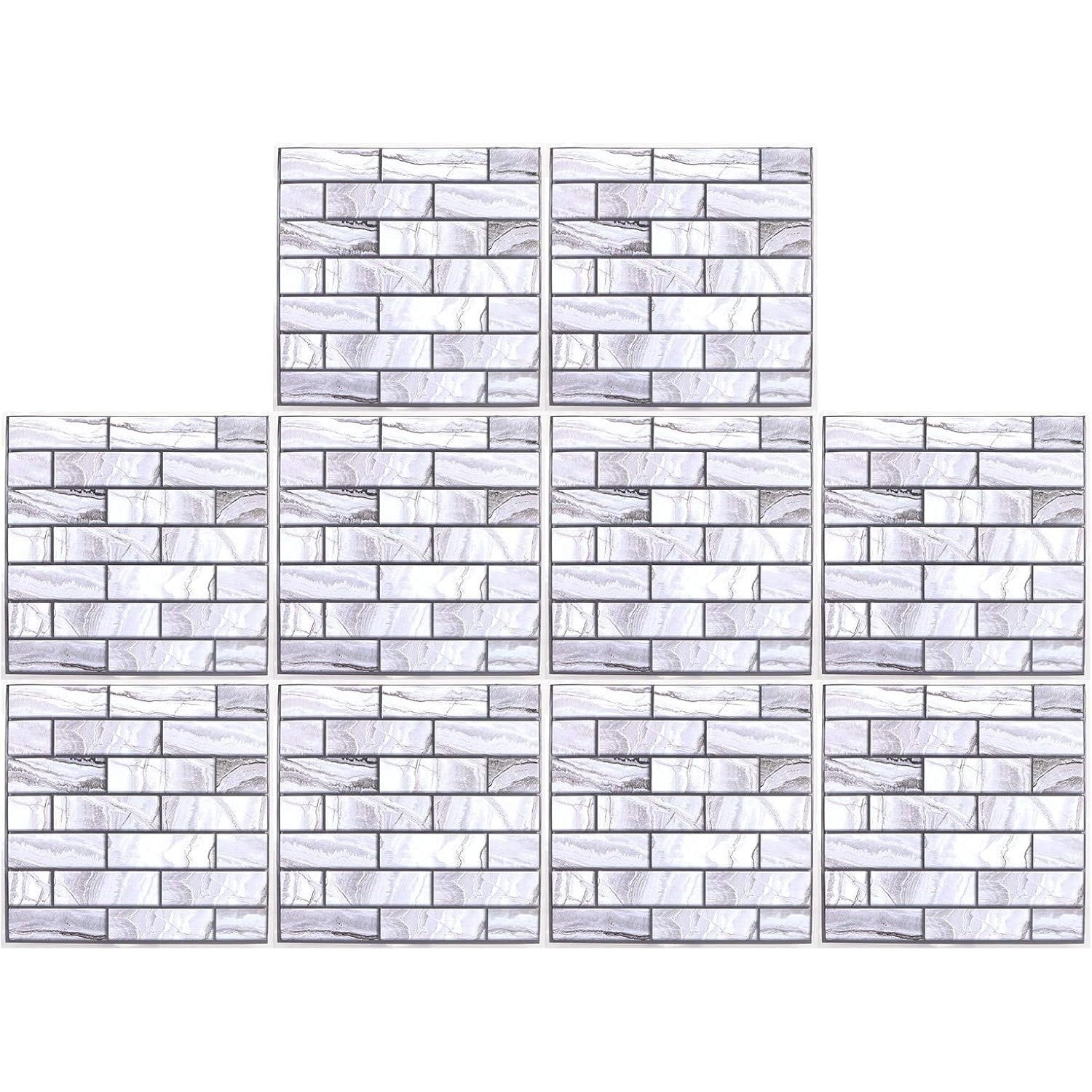 10 x Placi Tapet Autocolant 3D cu Imitatie de Marmura Dreptunghiulara, pentru Perete Bucatarie Sufragerie, Usor de Curatat, Rezistent la Apa, Autoadeziv, 30x30 cm, Gri-6