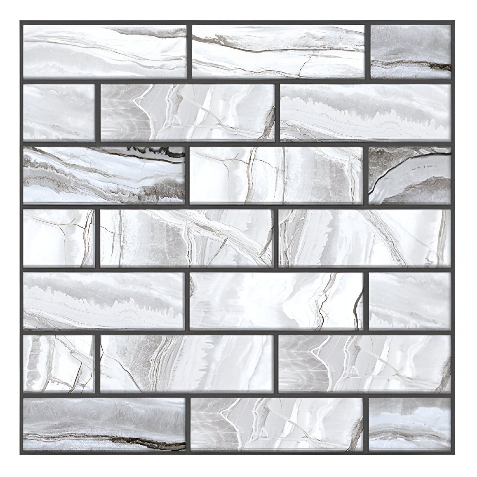 10 x Placi Tapet Autocolant 3D cu Imitatie de Marmura Dreptunghiulara, pentru Perete Bucatarie Sufragerie, Usor de Curatat, Rezistent la Apa, Autoadeziv, 30x30 cm, Gri-0