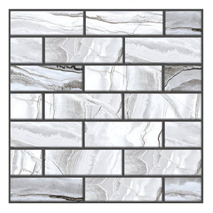 10 x Placi Tapet Autocolant 3D cu Imitatie de Marmura Dreptunghiulara, pentru Perete Bucatarie Sufragerie, Usor de Curatat, Rezistent la Apa, Autoadeziv, 30x30 cm, Gri-0