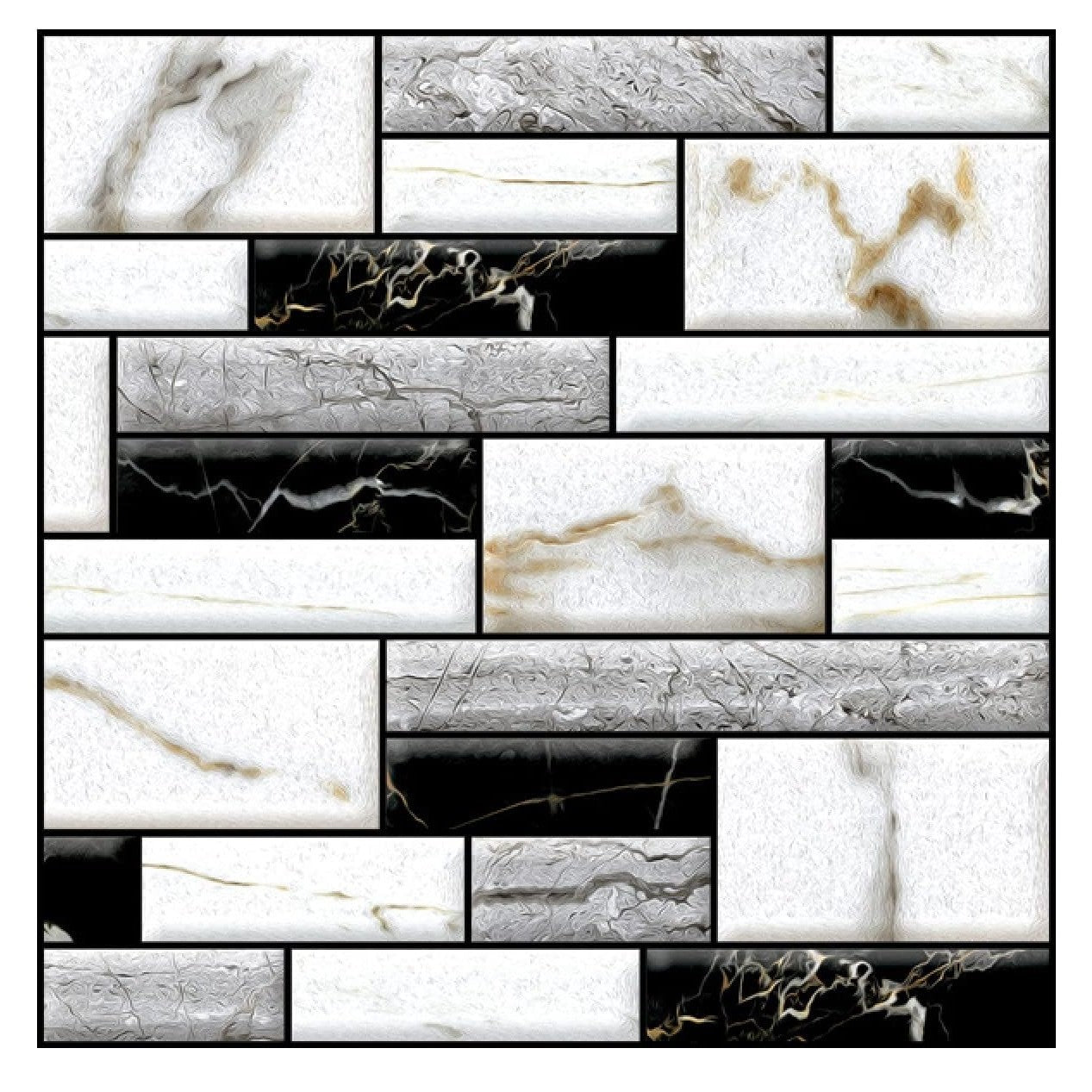 Set 10 x Placi Tapet Autocolant 3D cu Imitatie de Marmura, pentru Perete Bucatarie Sufragerie, Usor de Curatat, Rezistent la Apa, Autoadeziv, 30x30 cm, Alb Negru-0