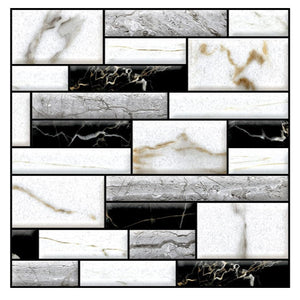 Set 10 x Placi Tapet Autocolant 3D cu Imitatie de Marmura, pentru Perete Bucatarie Sufragerie, Usor de Curatat, Rezistent la Apa, Autoadeziv, 30x30 cm, Alb Negru-0