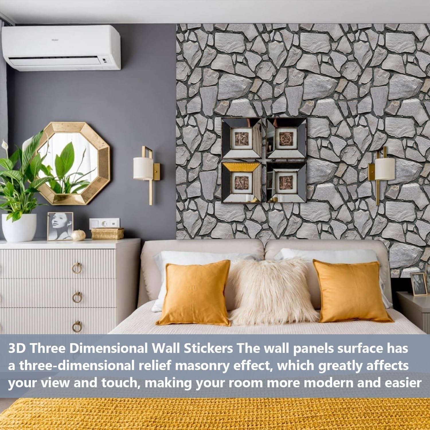 10 x Placi Tapet Autocolant 3D cu Imitatie de Pietre, pentru Perete Bucatarie Sufragerie, Usor de Curatat, Rezistent la Apa, Autoadeziv, 30x30 cm, Gri-7