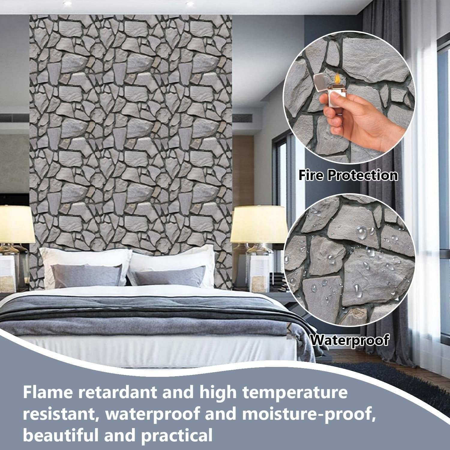 10 x Placi Tapet Autocolant 3D cu Imitatie de Pietre, pentru Perete Bucatarie Sufragerie, Usor de Curatat, Rezistent la Apa, Autoadeziv, 30x30 cm, Gri-8