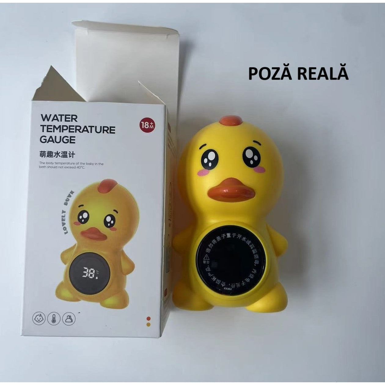 Termometru Electronic LED pentru Baie, Plutitor, Rezistent la apă, IPX7, Multifunctional, 3 Trepte de Temperatura, Model Ratusca, 12x7cm, Galben-8