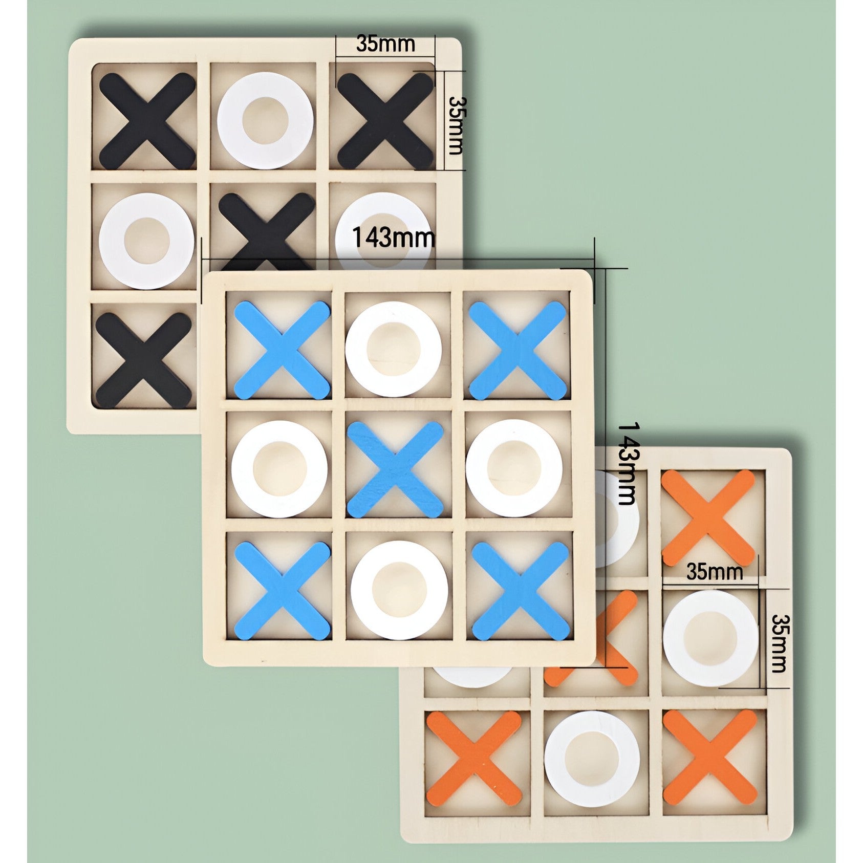Jucarie Montessori Tic Tac Toe, Flippy, Educativa, Interactiva, din lemn, X si O, 9 Piese, 14.3x14.3 cm, Portocaliu Alb-4