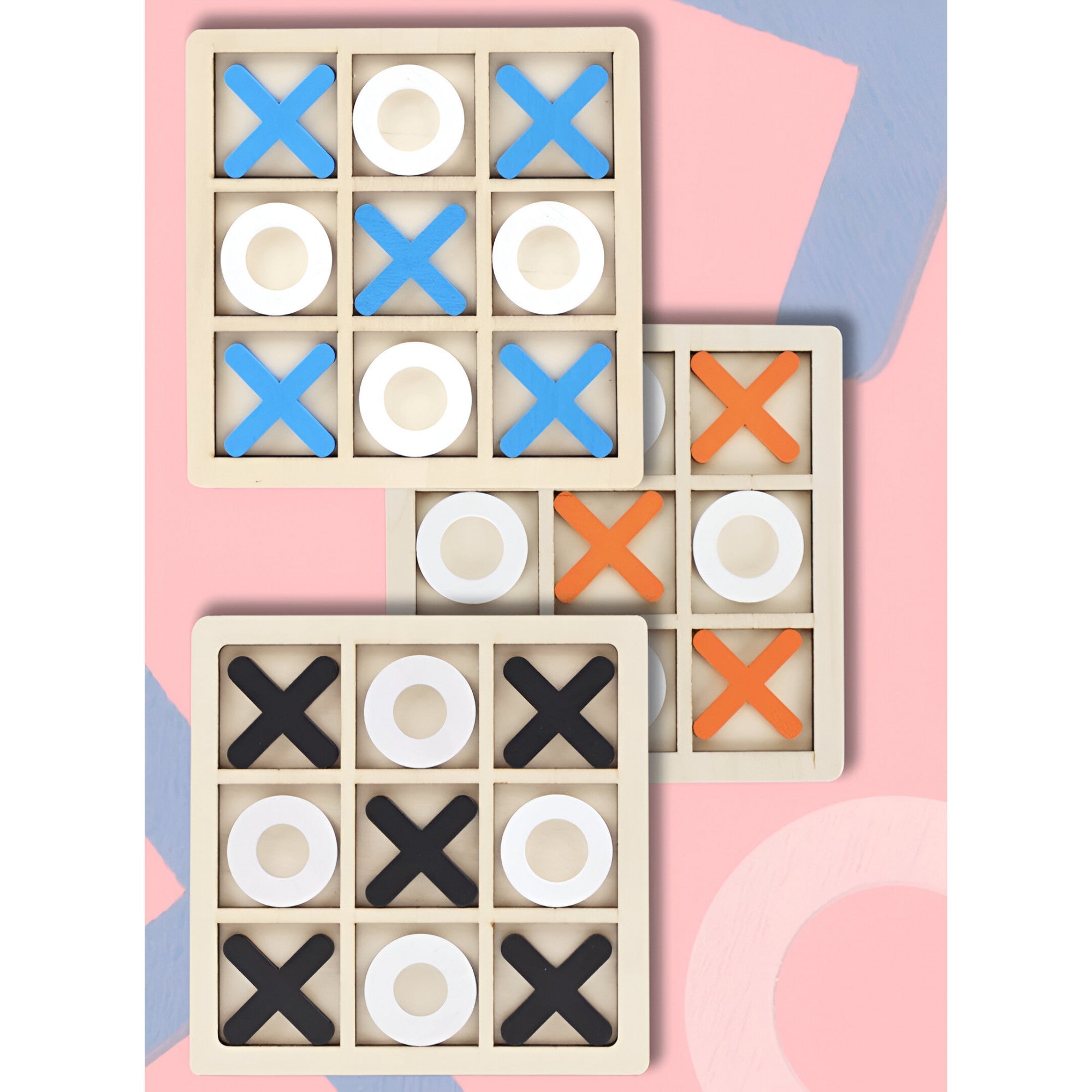 Jucarie Montessori Tic Tac Toe, Flippy, Educativa, Interactiva, din lemn, X si O, 9 Piese, 14.3x14.3 cm, Portocaliu Alb-5