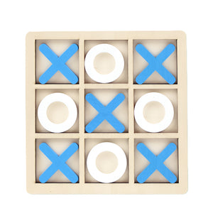 Jucarie Montessori Tic Tac Toe, Flippy, Educativa, Interactiva, din lemn, X si O, 9 Piese, 14.3x14.3 cm, Albastru Alb-0