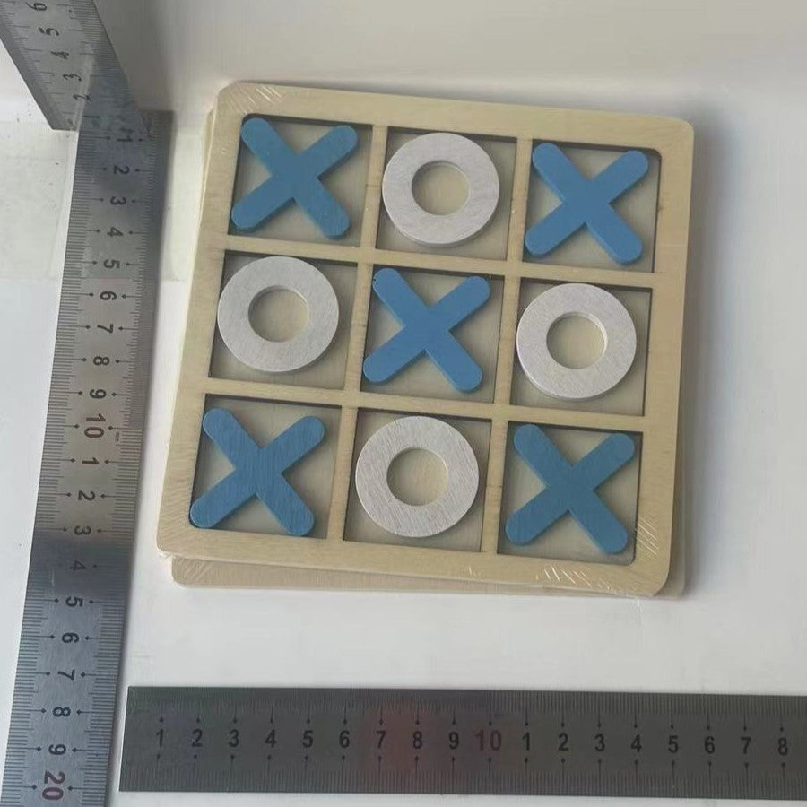 Jucarie Montessori Tic Tac Toe, Flippy, Educativa, Interactiva, din lemn, X si O, 9 Piese, 14.3x14.3 cm, Albastru Alb-8