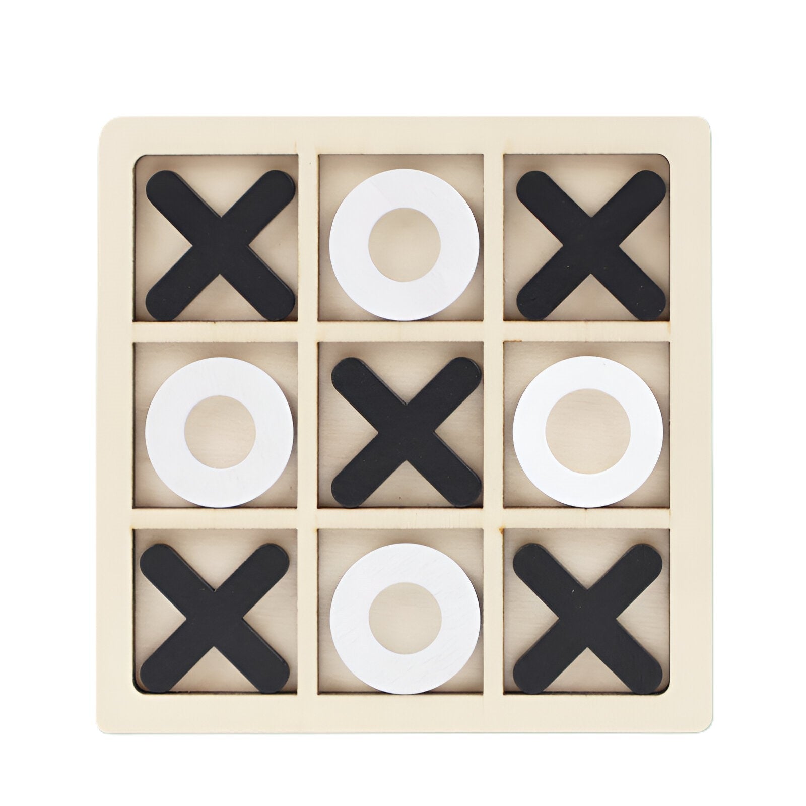 Jucarie Montessori Tic Tac Toe, Flippy, Educativa, Interactiva, din lemn, X si O, 9 Piese, 14.3x14.3 cm, Negru Alb-0