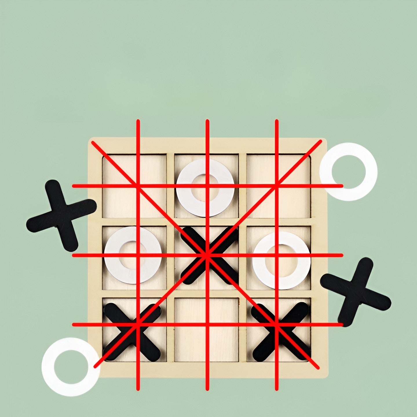 Jucarie Montessori Tic Tac Toe, Flippy, Educativa, Interactiva, din lemn, X si O, 9 Piese, 14.3x14.3 cm, Negru Alb-2