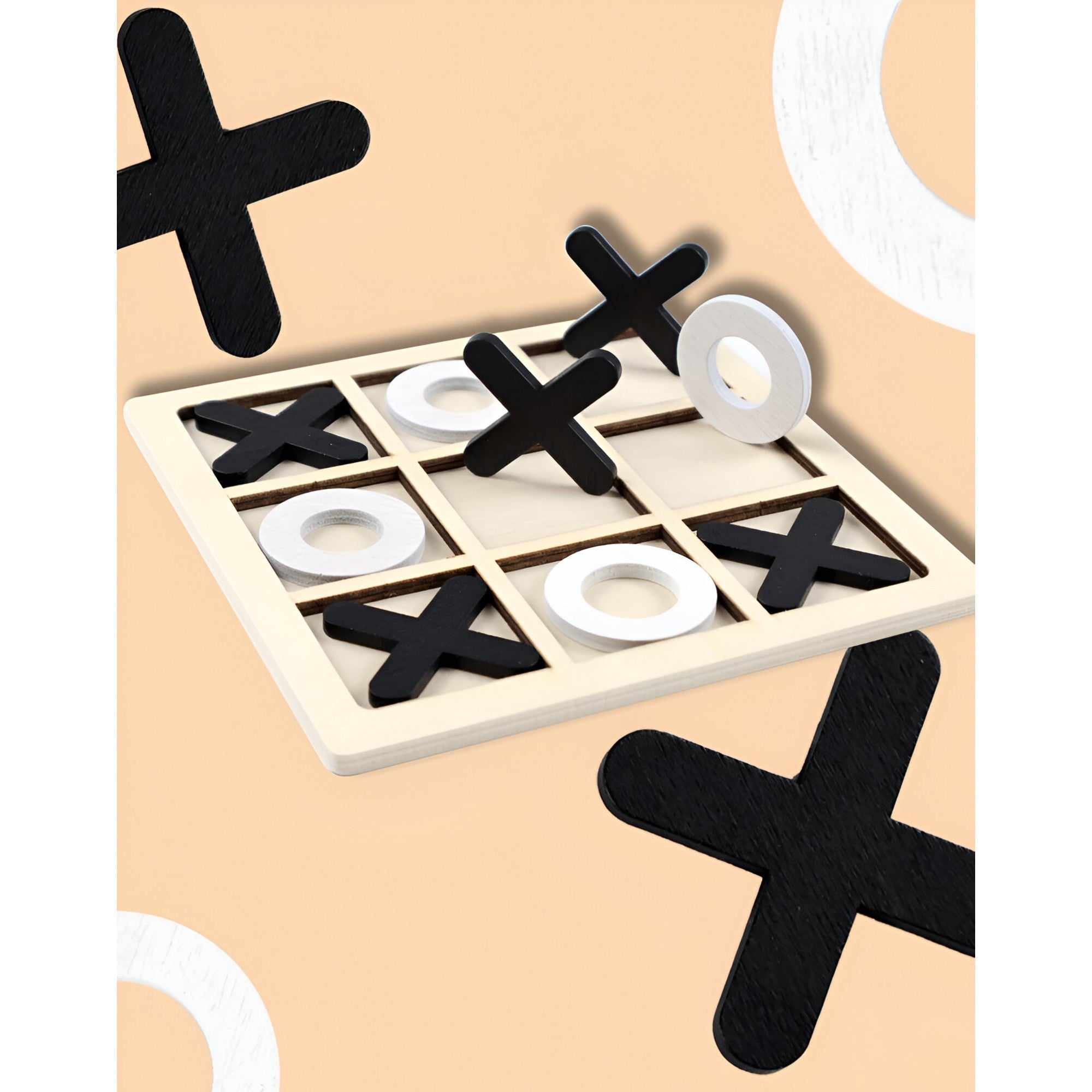 Jucarie Montessori Tic Tac Toe, Flippy, Educativa, Interactiva, din lemn, X si O, 9 Piese, 14.3x14.3 cm, Negru Alb-5