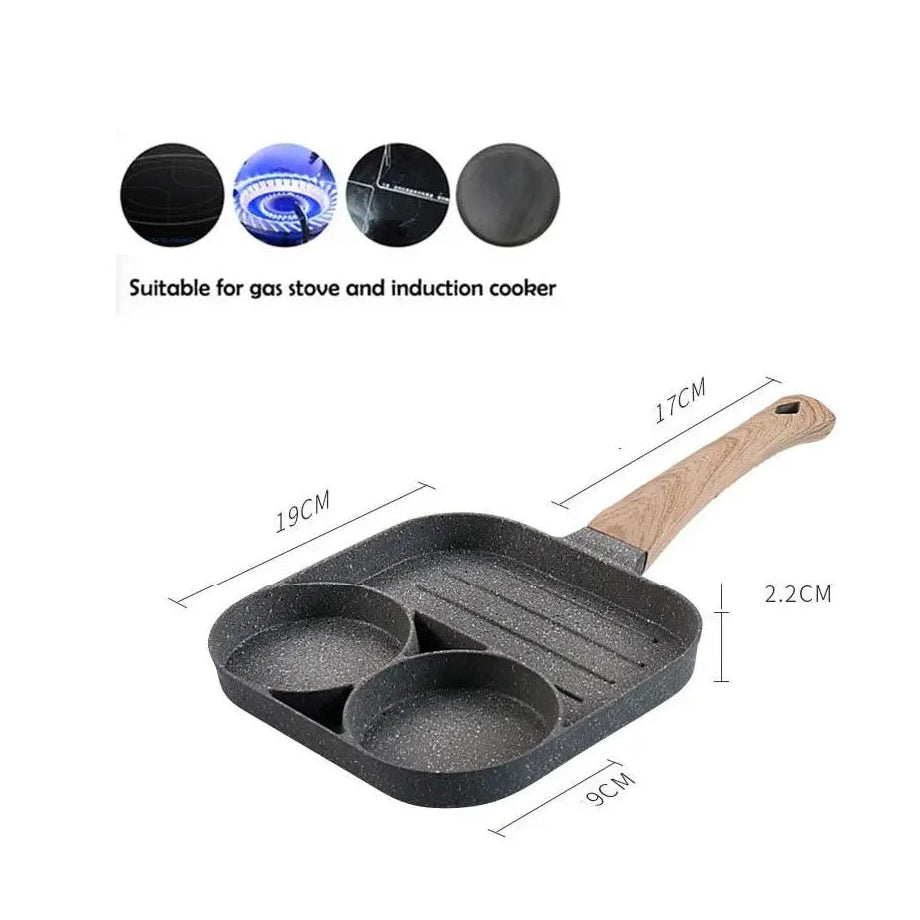 Tigaie antiaderenta cu 2 compartimente si zona de grill, material aliaj de aluminiu