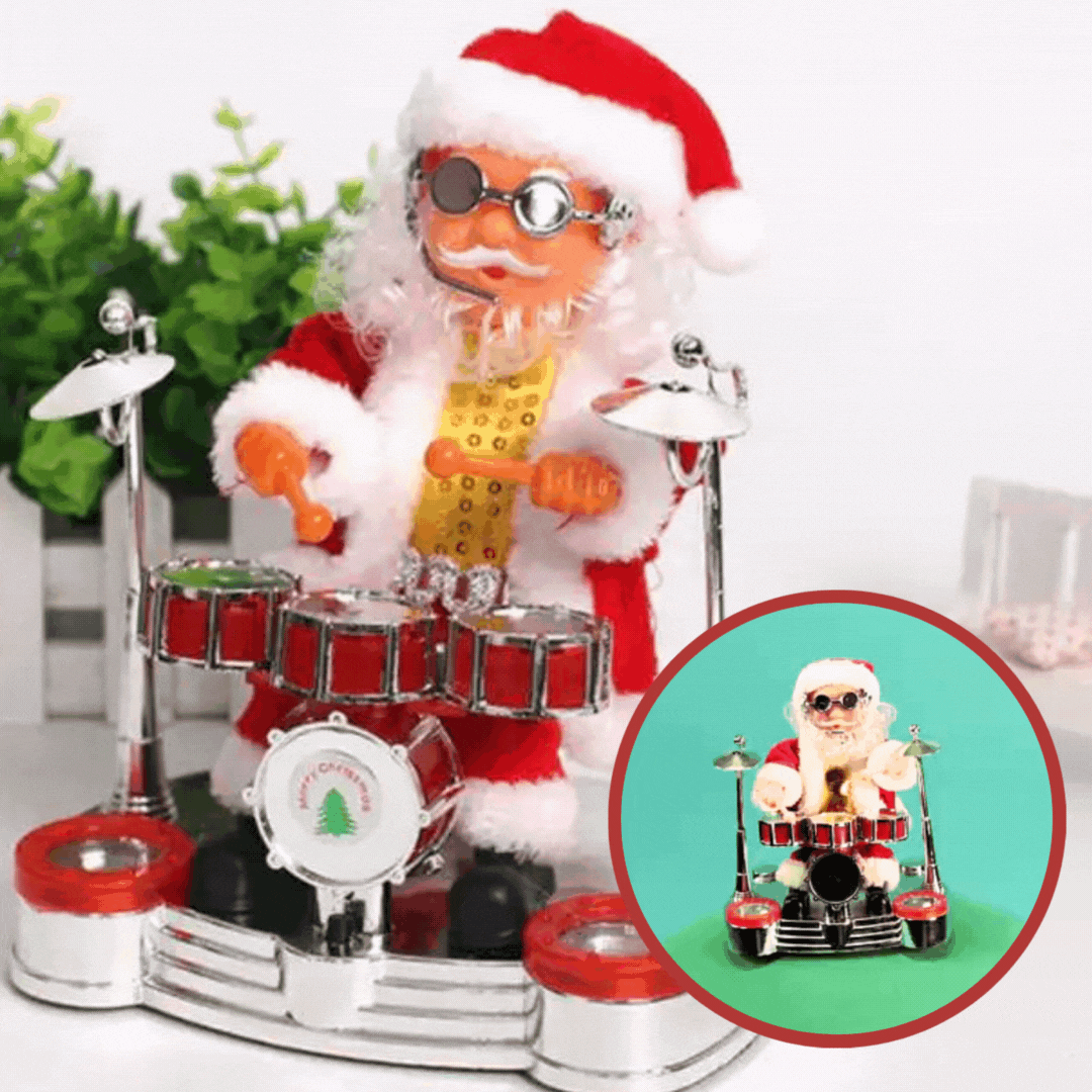 Jucărie Muzicală Interactivă - Moș Crăciun Cântă la Tobe, 20x17x13cm