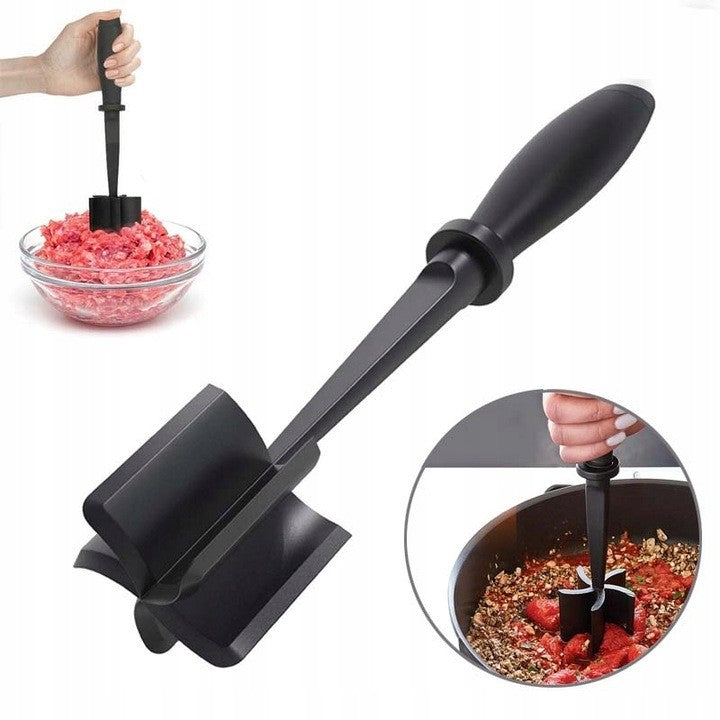 Tocator de Carne Manual, Flippy, cu Lama pentru Tocarea si Amestecarea Carnii, 28x6cm, cu 5 Lame Curbate, Rezistent la Caldura, Multifunctional, Plastic Rezistent, Negru-2