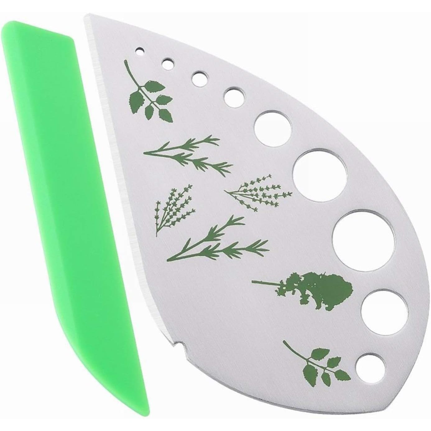 Tocator manual pentru ierburi Flippy, instrument de curatat frunze, margini ascutie, 9 gauri de diferite dimensiuni, multifunctional, material otel inoxidabil, maner ergonomic, rezistent la rugina, 12.3 x 6.9 cm, argintiu-0