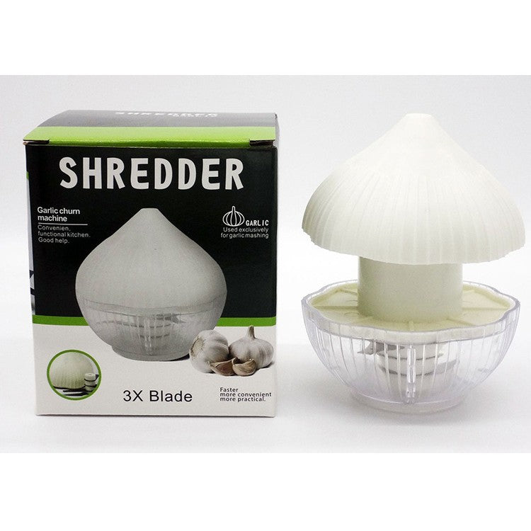 Tocator manual pentru usturoi, in forma de usturoi, cutite rezistente, utilizare prin apasare, material ABS si inox, 9.5x9.5x9.3 cm, alb-3