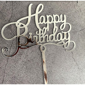Topper tort Happy Birthday, 10 cm, argintiu-0