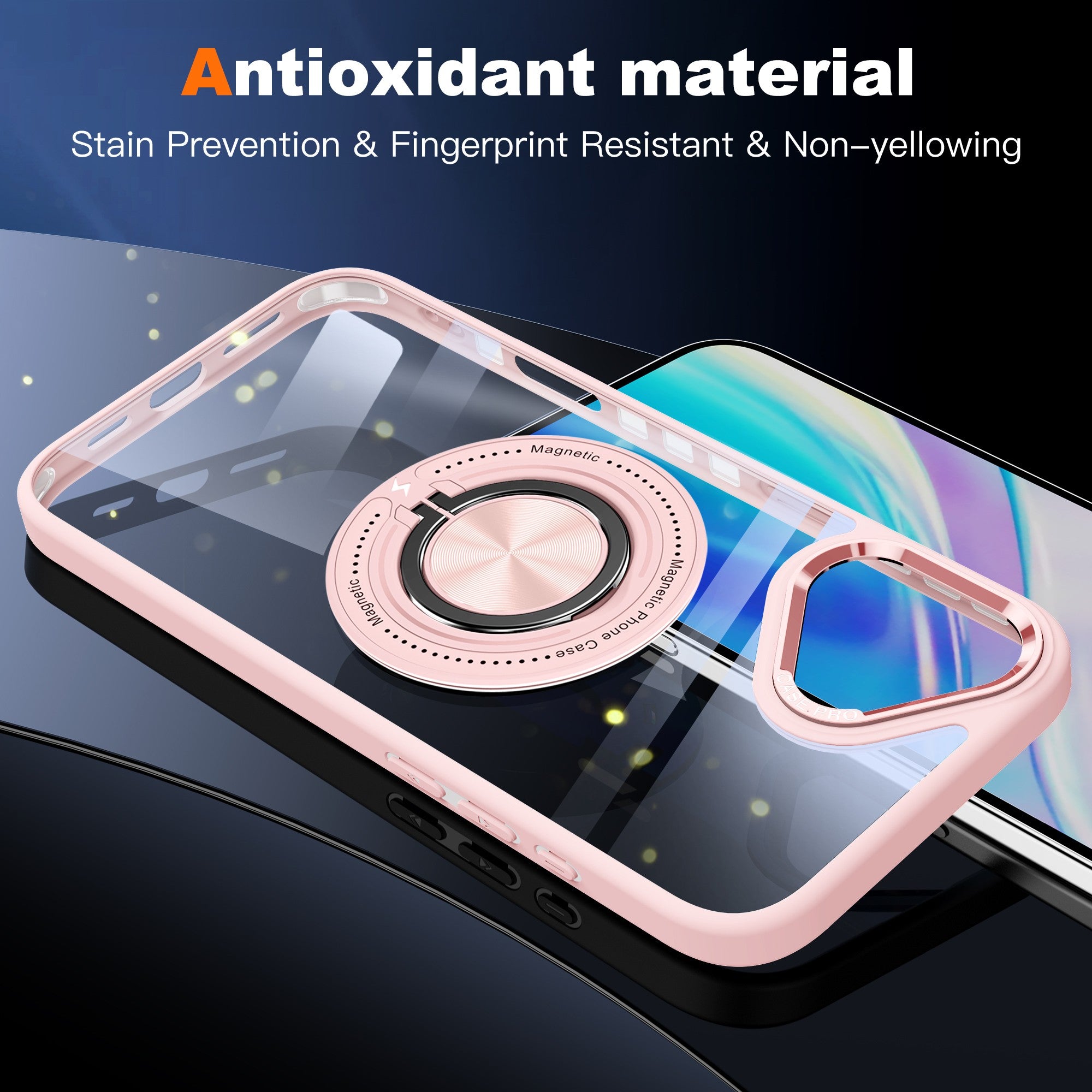 Husa de Protectie TPU, Flippy, pentru iPhone 16, Anticadere, cu Incarcare Wireless, Tehnologie Magsafe, Inel Magnetic Rotativ cu Functie de Suport, Transparent-Roz-6
